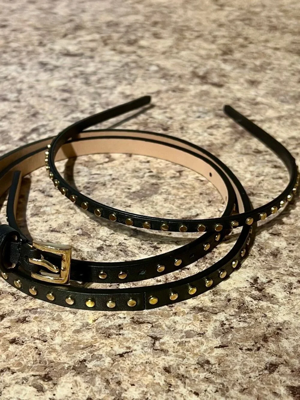 *NEW* {J.CREW} Women’s Gold Studded Black Leather Belt-Headband Set (Size Small) - Picture 5 of 8